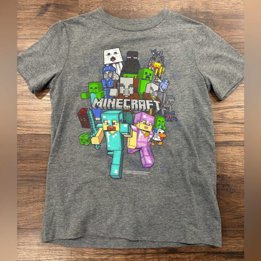 Old Navy Gray Minecraft Character Graphic Tee Boys Size Small